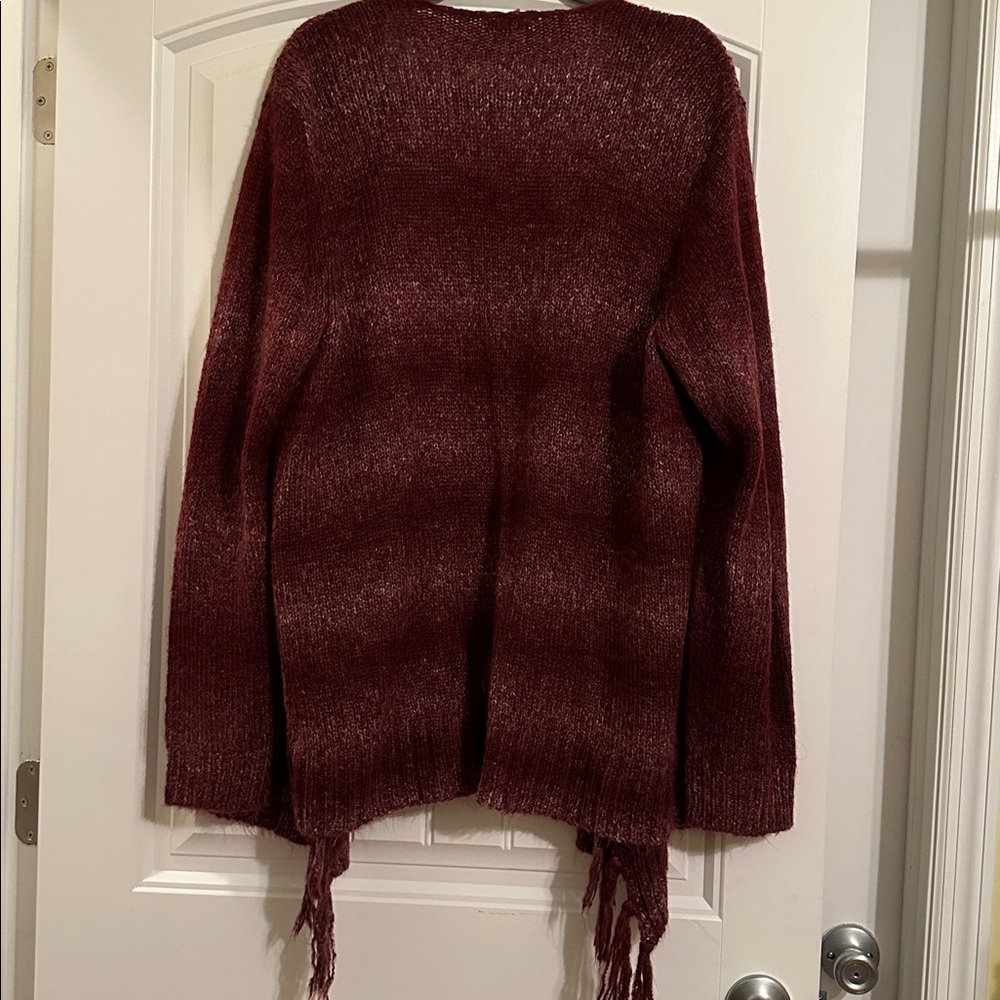 Size XXL Kate & Sam Women's Burgundy Fringe Cardigan - Picture 3 of 3